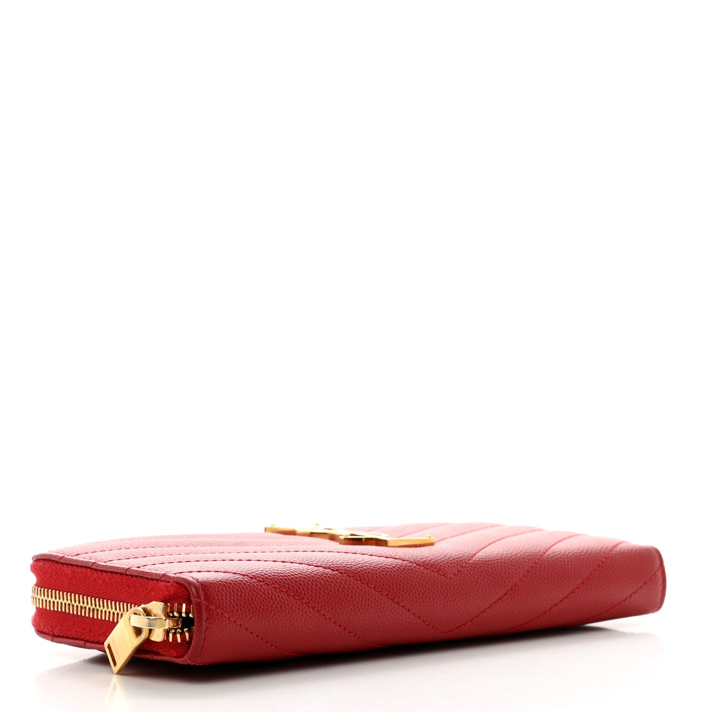 Grain De Poudre Matelasse Chevron Monogram Zip Around Wallet Red