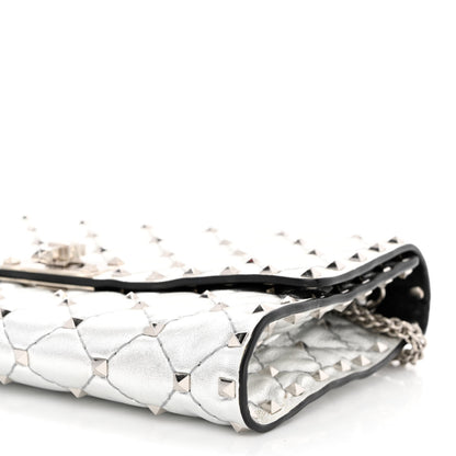Valentino Garavani Metallic Lambskin Rockstud Spike Wallet on Chain Silver 10 of 11