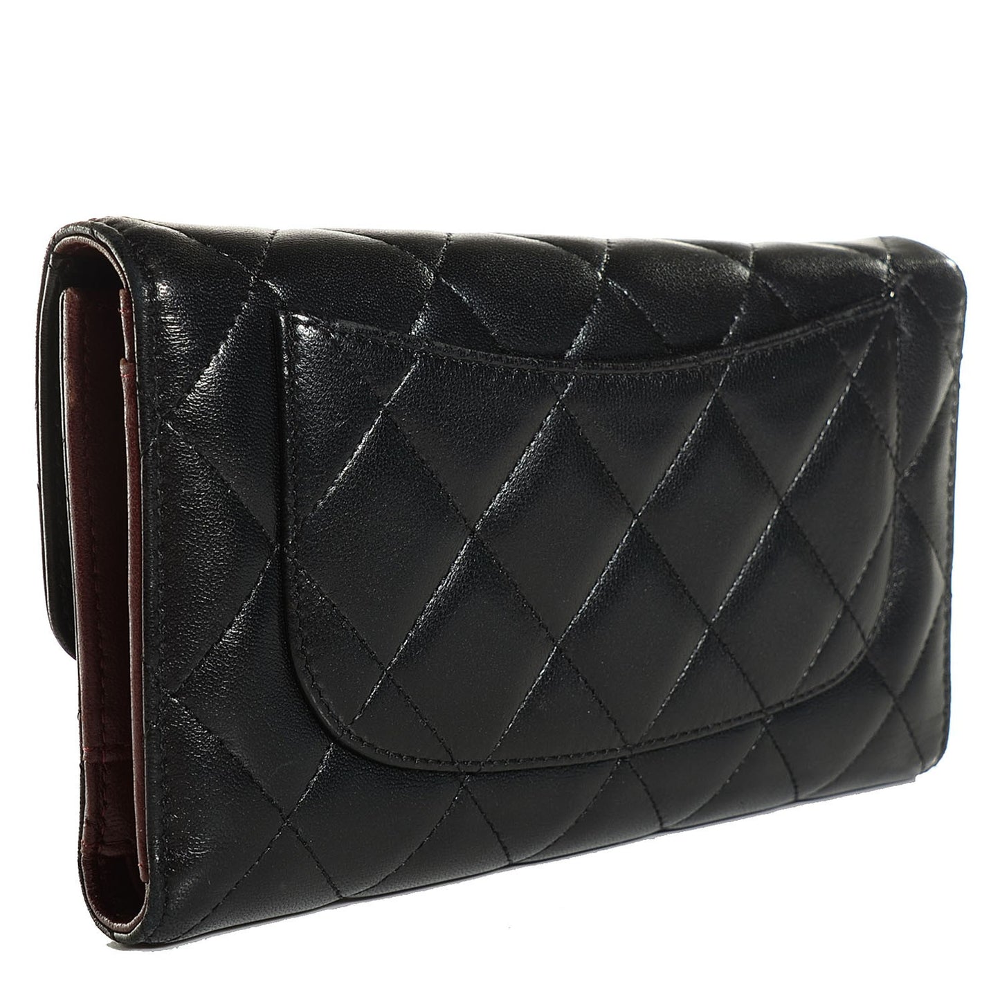 Lambskin Quilted Large Flap Wallet Black