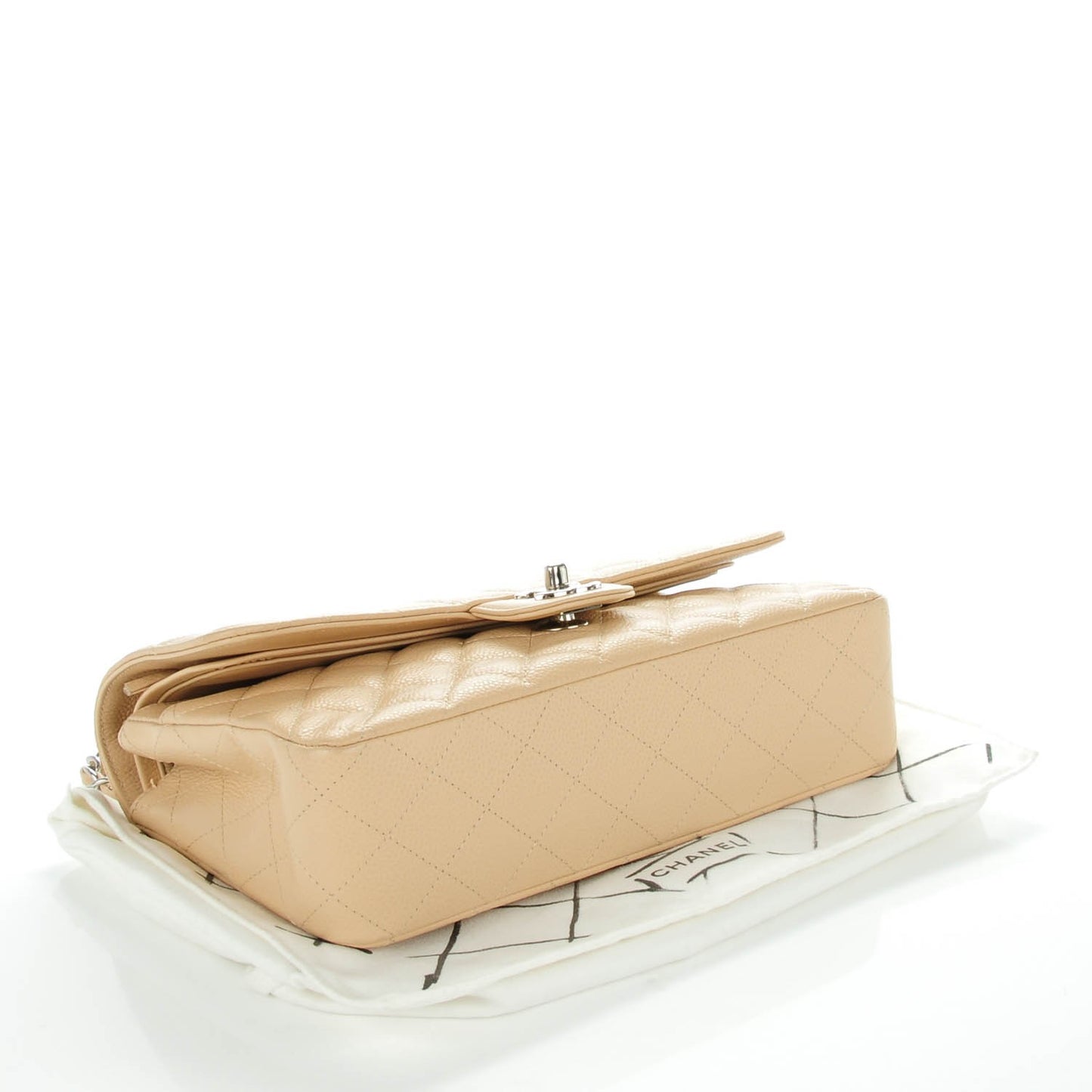 Caviar Quilted Medium Double Flap Beige Clair