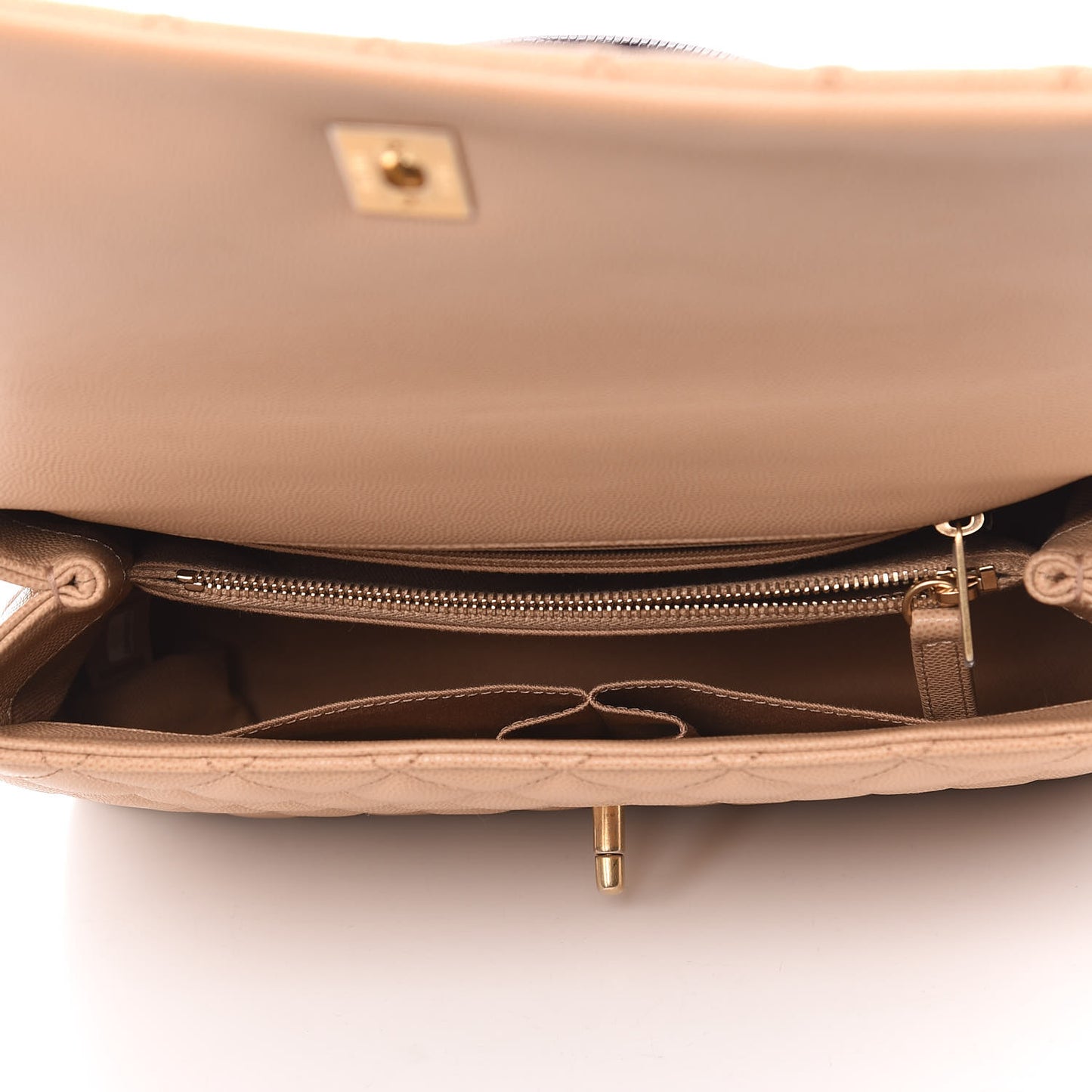 Caviar Lizard Embossed Quilted Small Coco Handle Flap Beige