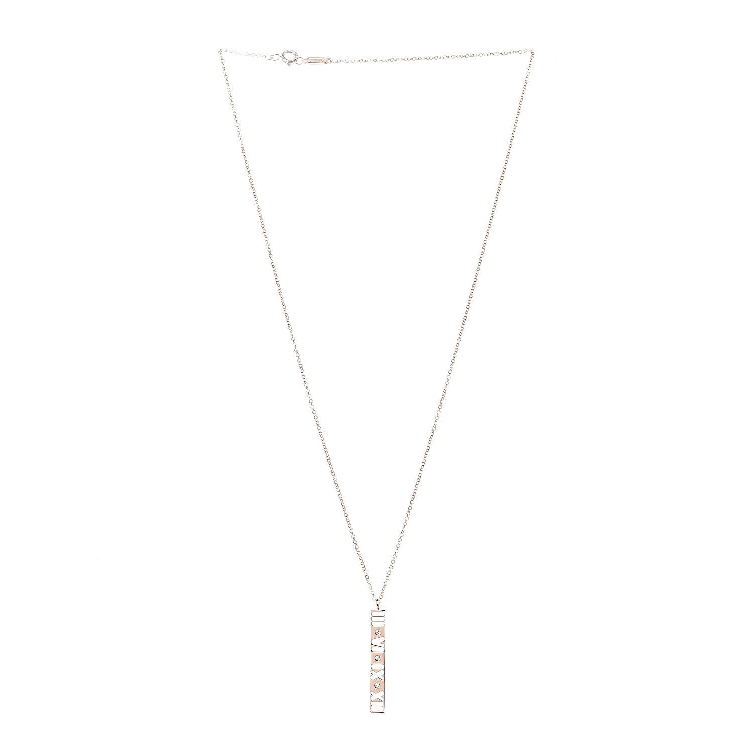 Tiffany 18K Rose Gold Diamond Atlas Bar Pendant Necklace 3 of 7
