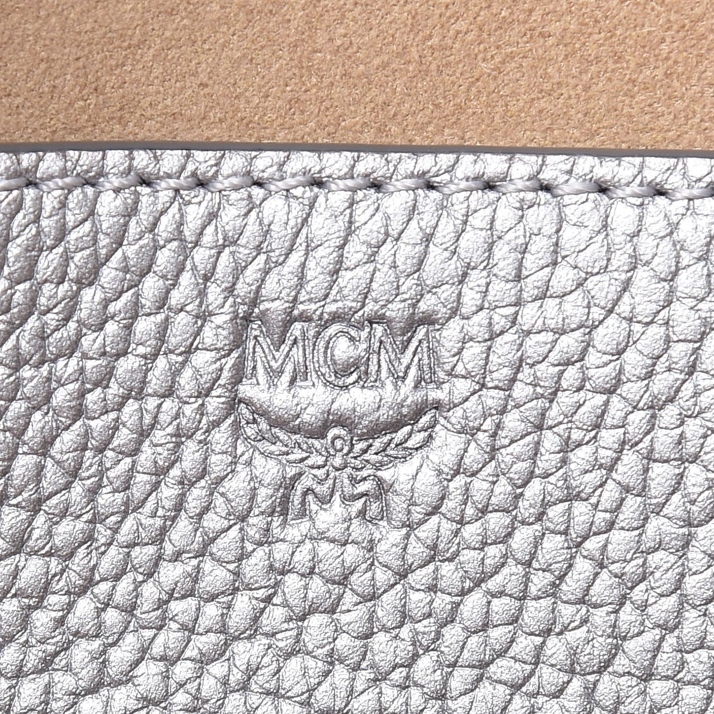Metallic Grained Calfskin Medium Top Zip Tote Spike Silver