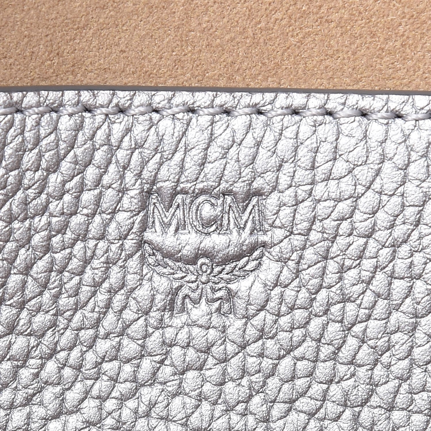 MCM Metallic Grained Calfskin Medium Top Zip Tote Spike Silver 6 of 9