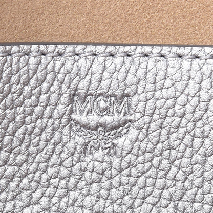 MCM Metallic Grained Calfskin Medium Top Zip Tote Spike Silver 6 of 9