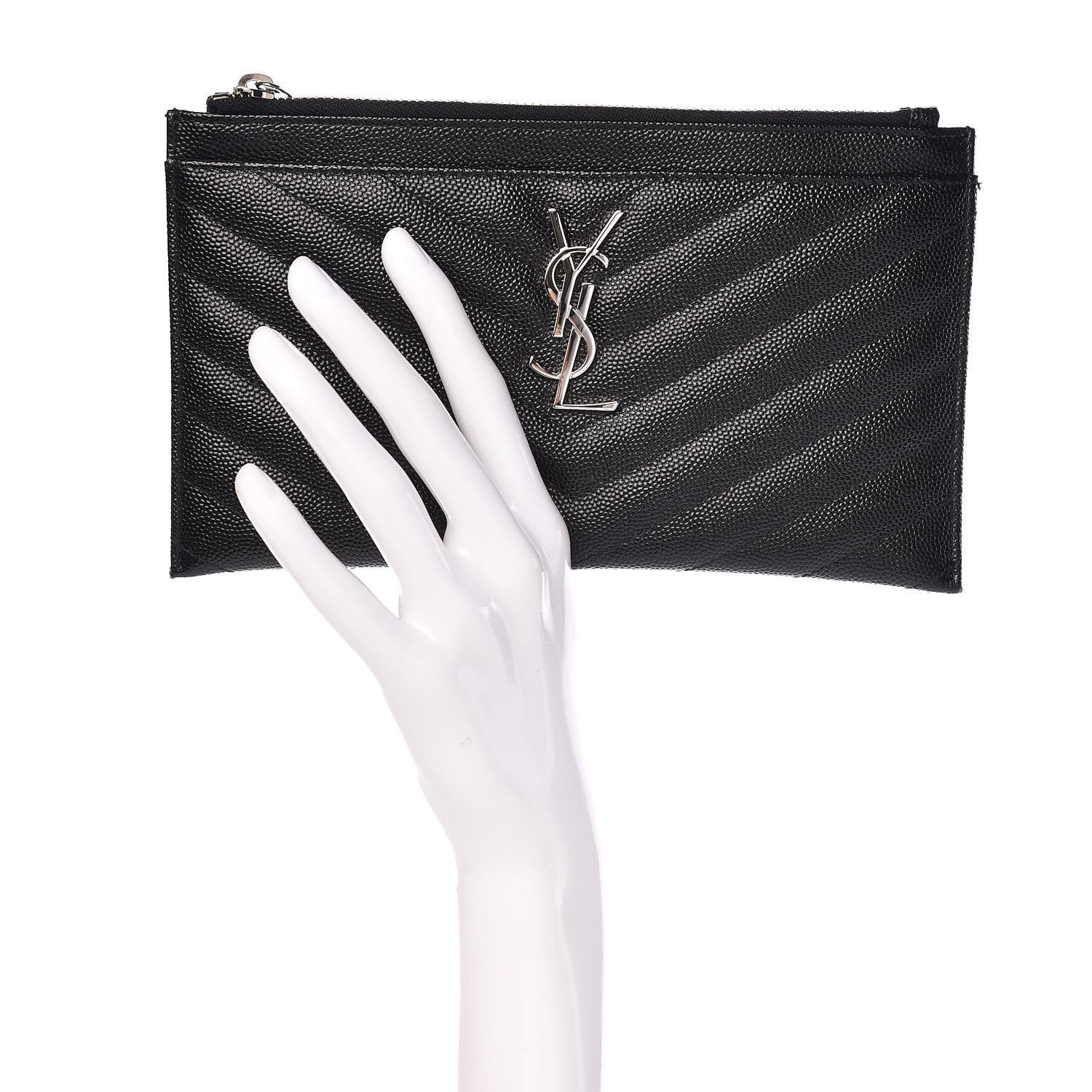 Saint Laurent Grain De Poudre Chevron Monogram Bill Pouch Black 2 of 8