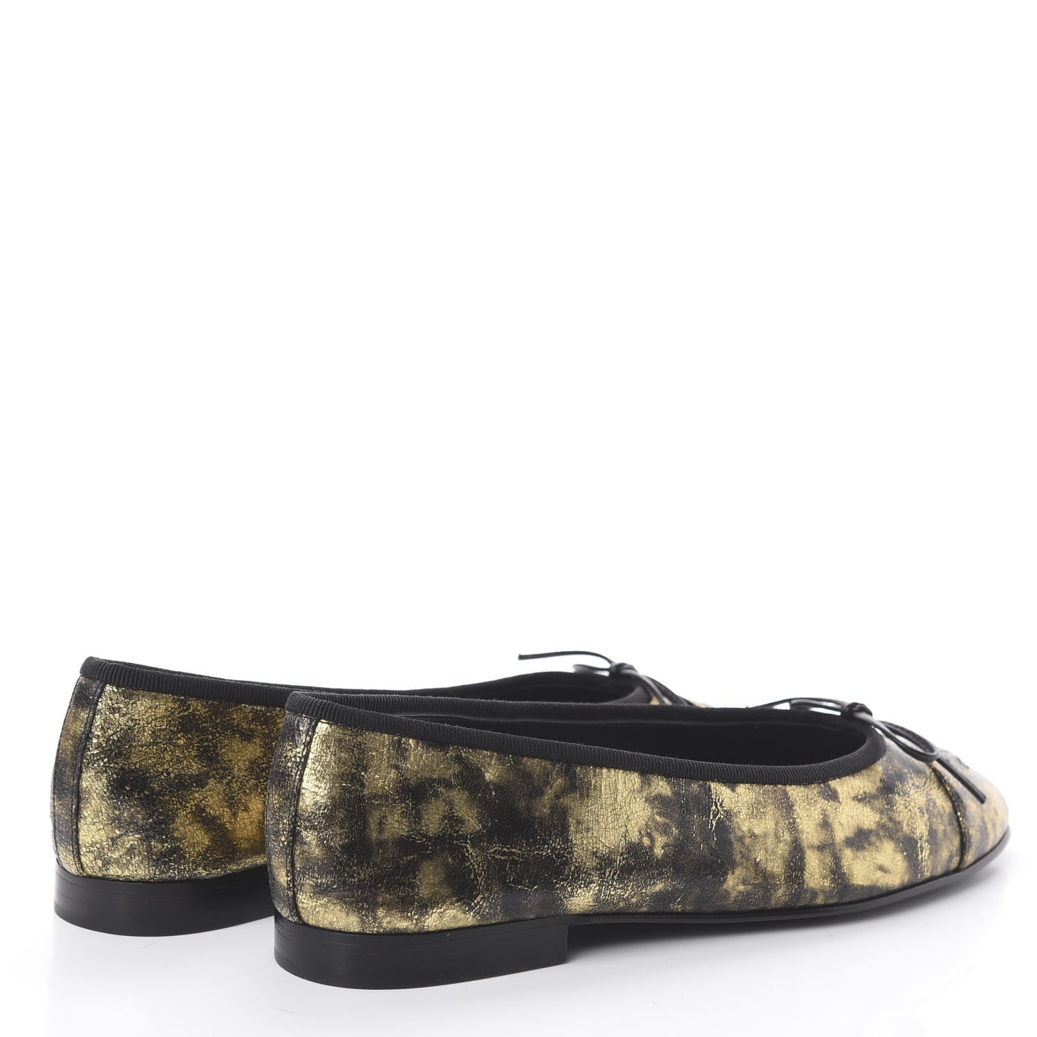 Chanel Laminated Suede Goatskin Cap Toe CC Ballerina Flats 38 Gold Black 4 of 7
