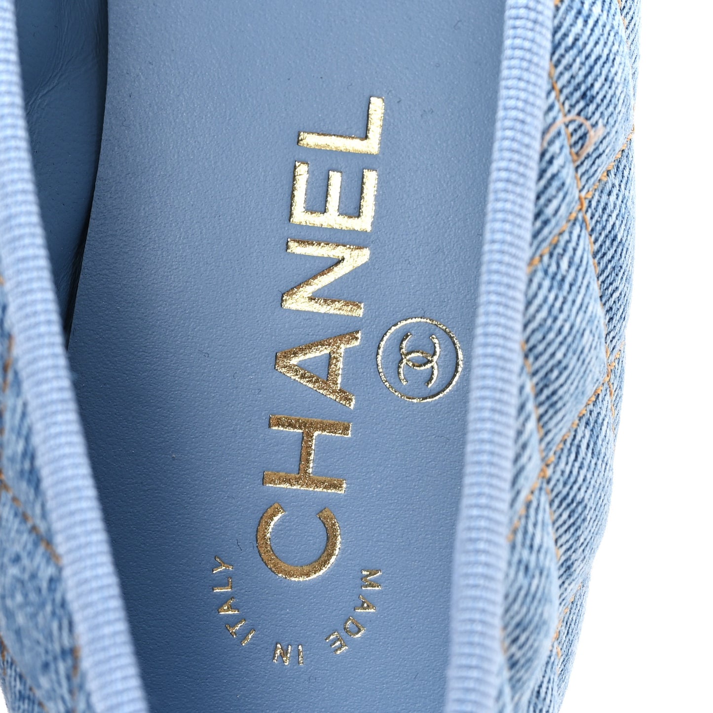 Denim Quilted Cap Toe CC Ballerina Flats 40 Light Blue