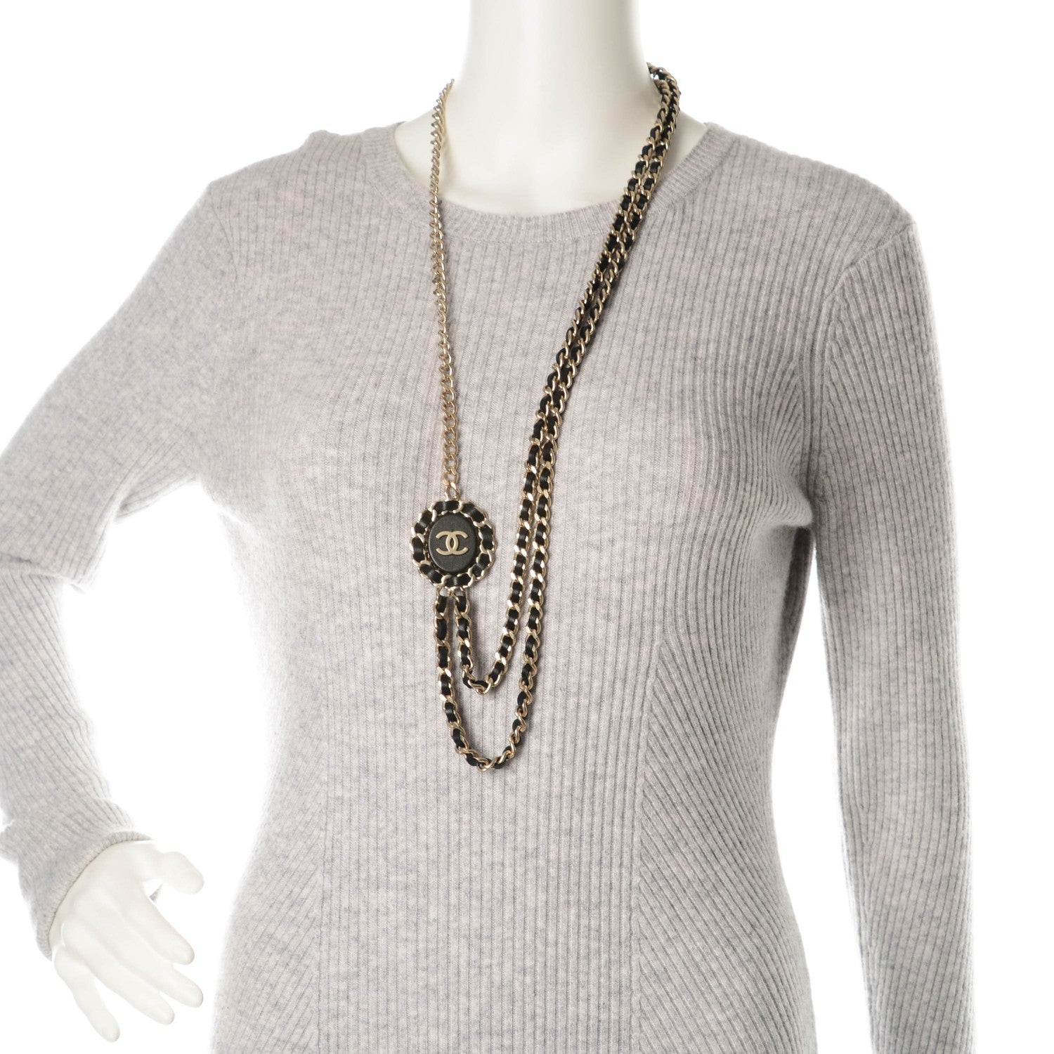 Chanel Lambskin CC Long Chain Necklace Black Gold 2 of 4
