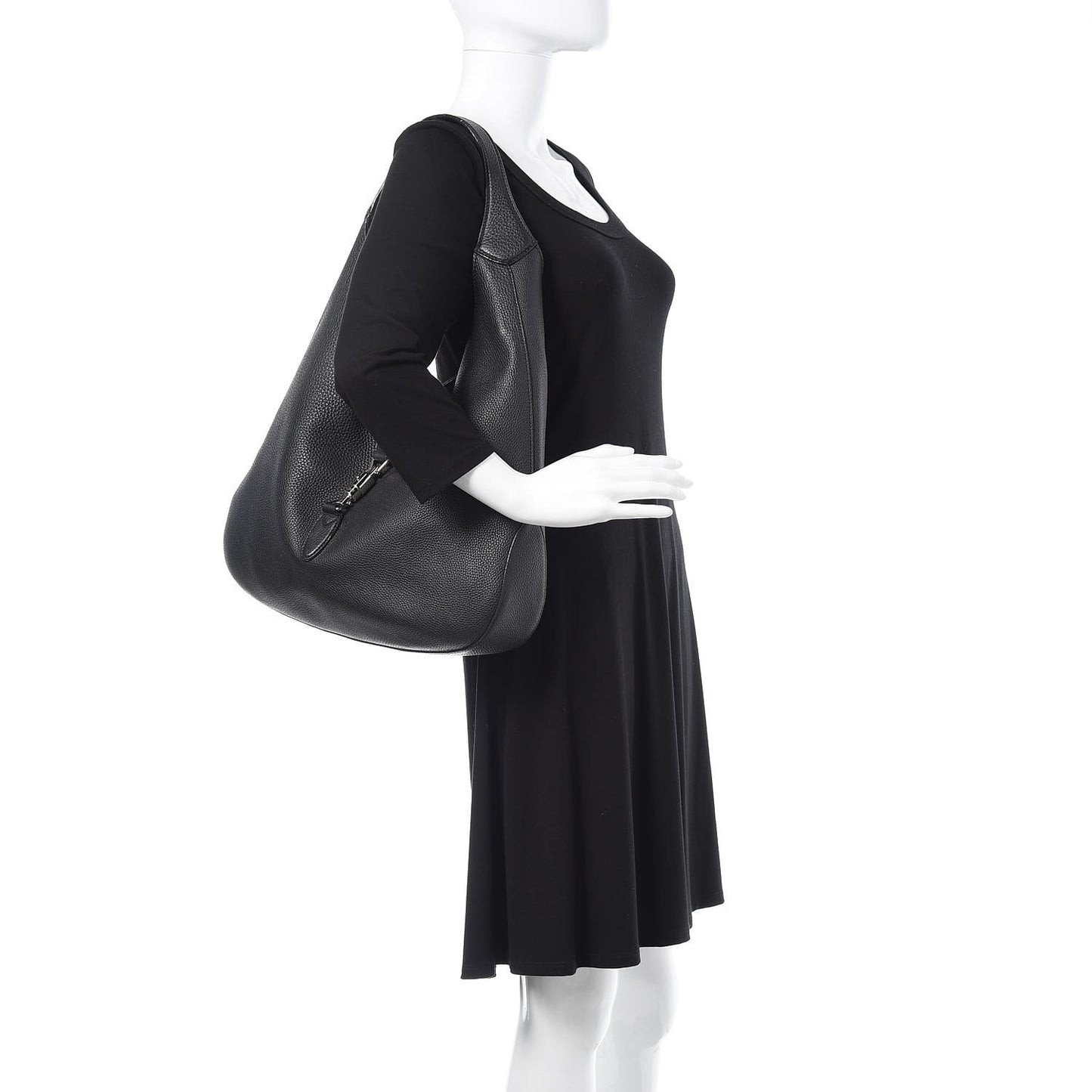 Soft Grained Calfskin Large Jackie Hobo Black