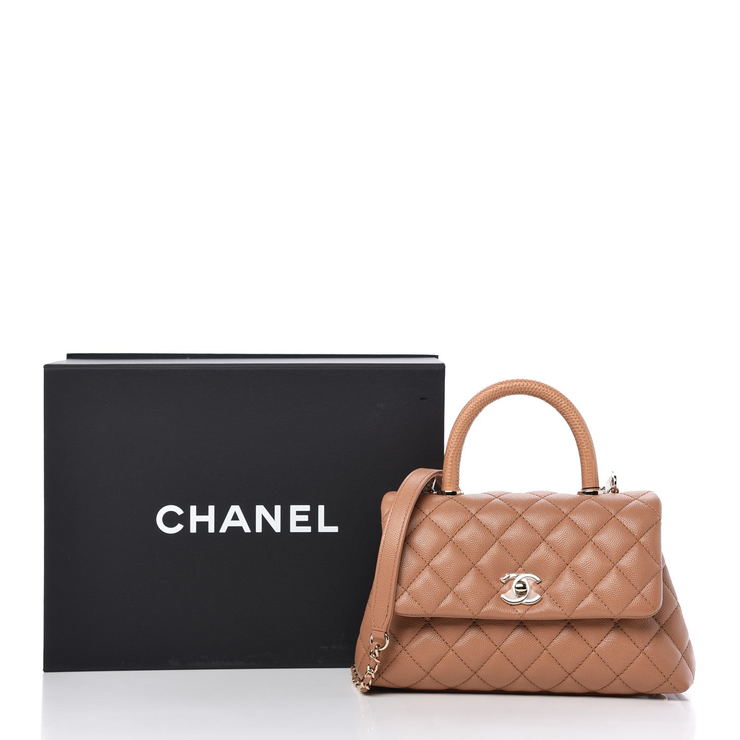 Chanel Caviar Quilted Lizard Embossed Mini Coco Handle Flap Brown 10 of 10