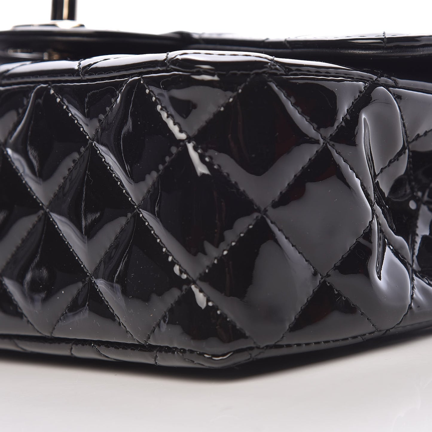 Patent Calfskin Quilted Mini Rectangular Flap Black