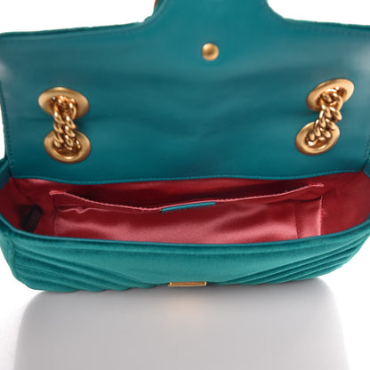 Gucci Velvet Matelasse Mini GG Marmont Shoulder Bag Pavone Cyan 5 of 7