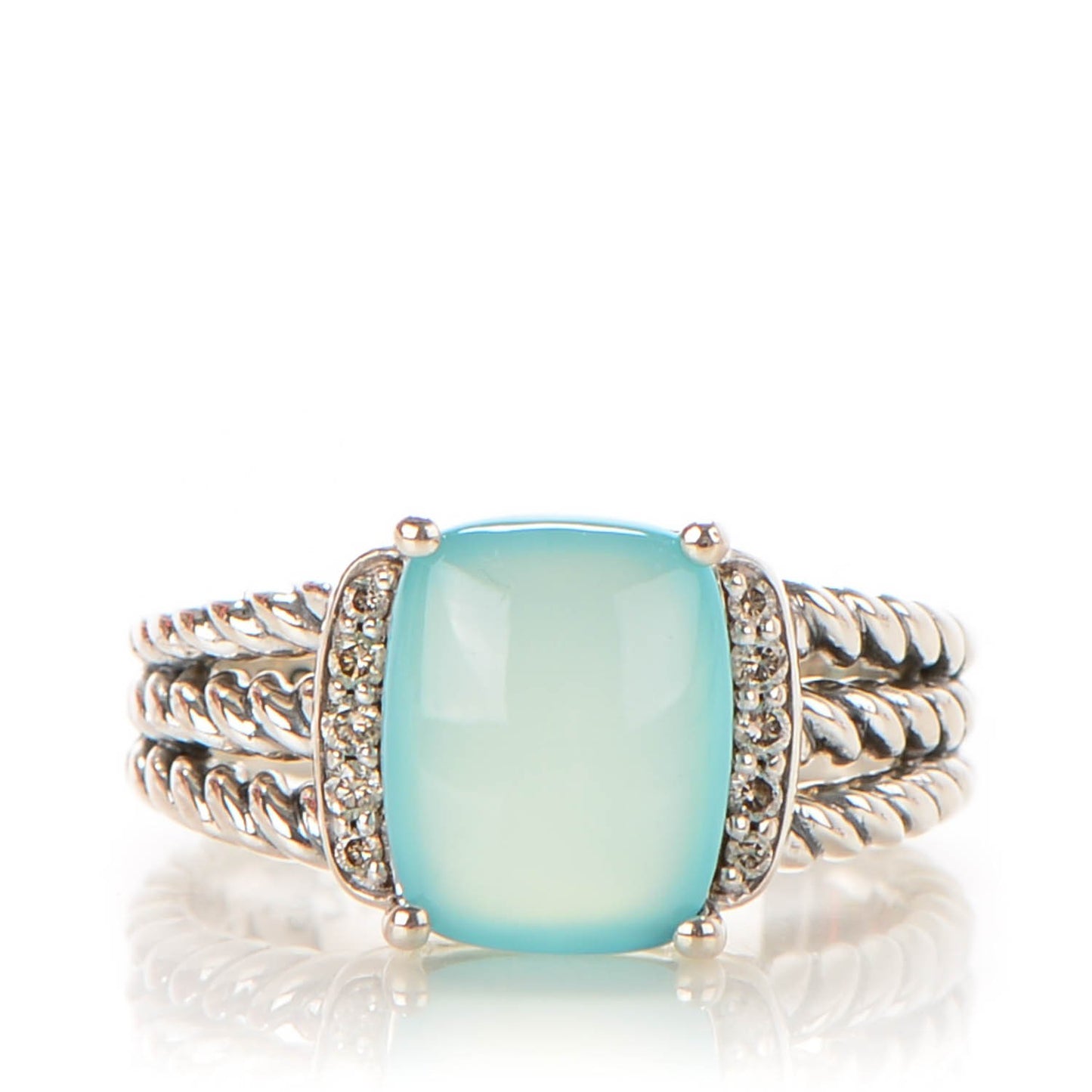 Sterling Silver Pave Diamond Chalcedony 10mm Petite Wheaton Ring 50 5.5