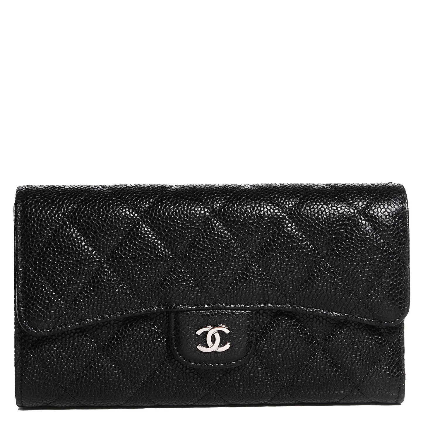 Caviar Quilted Large Flap Wallet Black