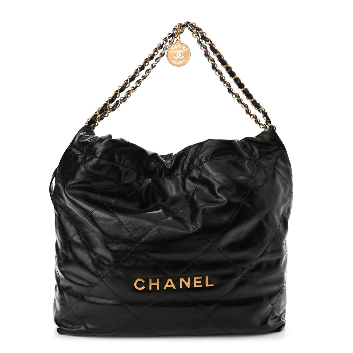 Shiny Calfskin Quilted Chanel 22 Black