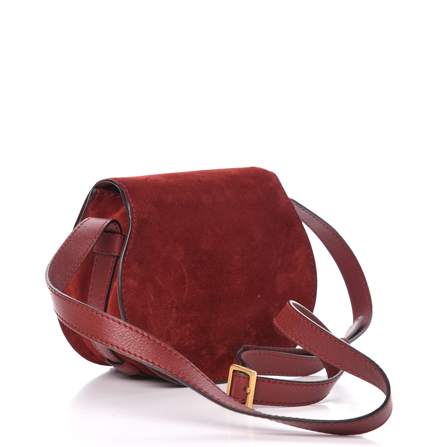 Chloe Suede Calfskin Braided Mini Marcie Round Crossbody Bag Red 3 of 11