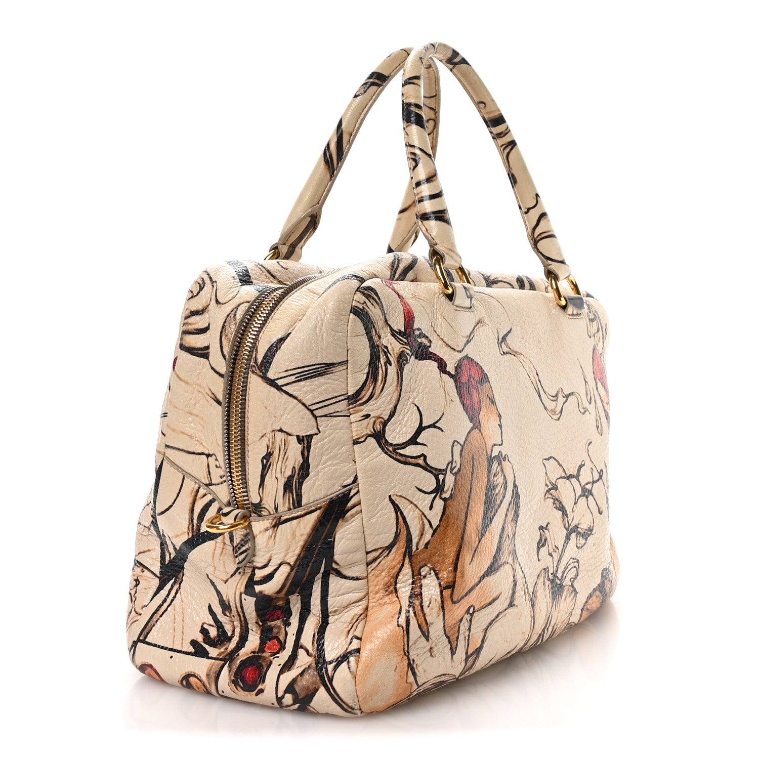 Prada X JAMES JEAN Cervo Lux Fairy Print Large Double Handle Boston Bag Prugna 3 of 12