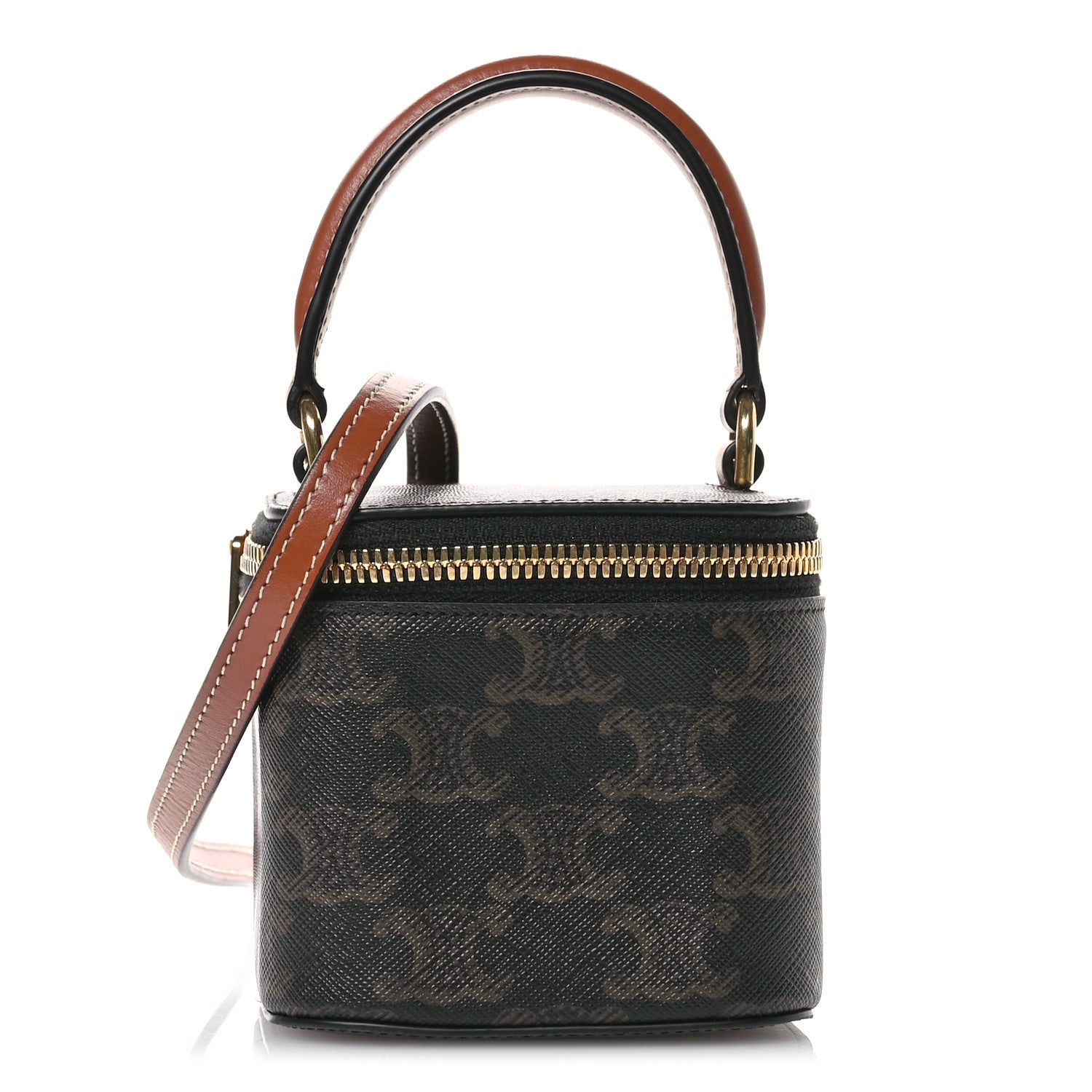 Celine Triomphe Canvas Calfskin Mini Vanity Case Tan 1 of 10