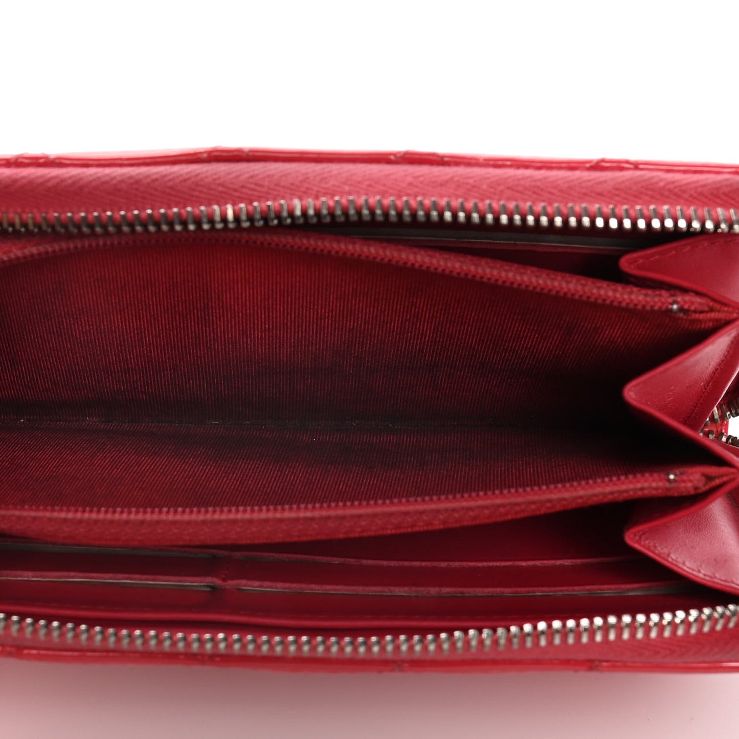 Patent Quilted Large Gusset Zip Around Wallet Red
