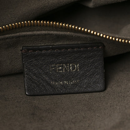 Fendi Glazed Fabric Vitello Century Plexiglass FF 1974 Stamp Patch Medium Runaway Shopper Tote Mogano Panna Black 6 of 12