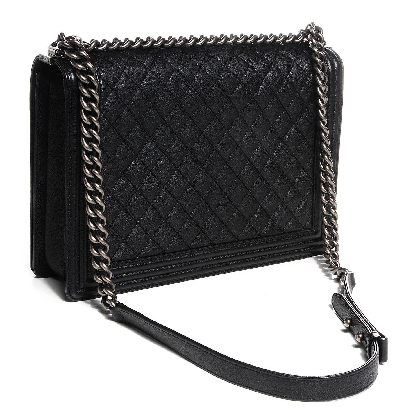 Metallic Calfskin Quilted Large Boy Flap Black