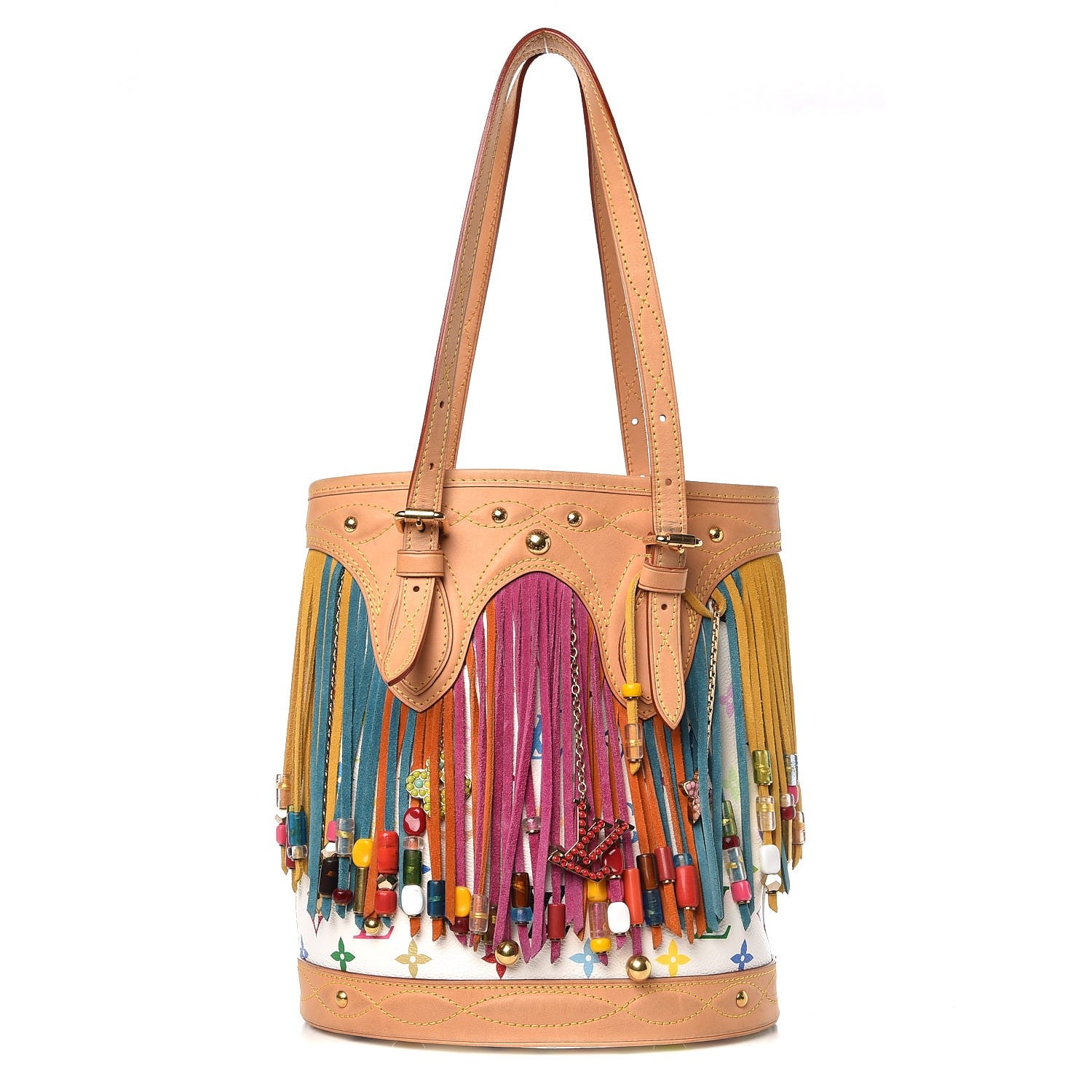 Louis Vuitton Monogram Multicolor Fringe Bucket White 1 of 11