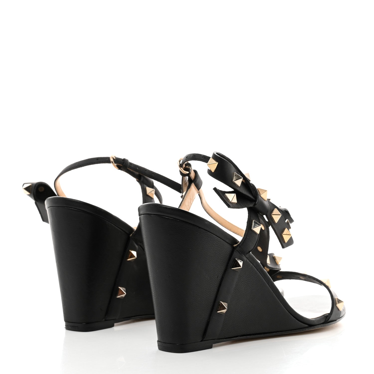 Valentino Garavani Nappa Rockstud Asymmetric Bow Wedge Sandals 41 Black 4 of 9