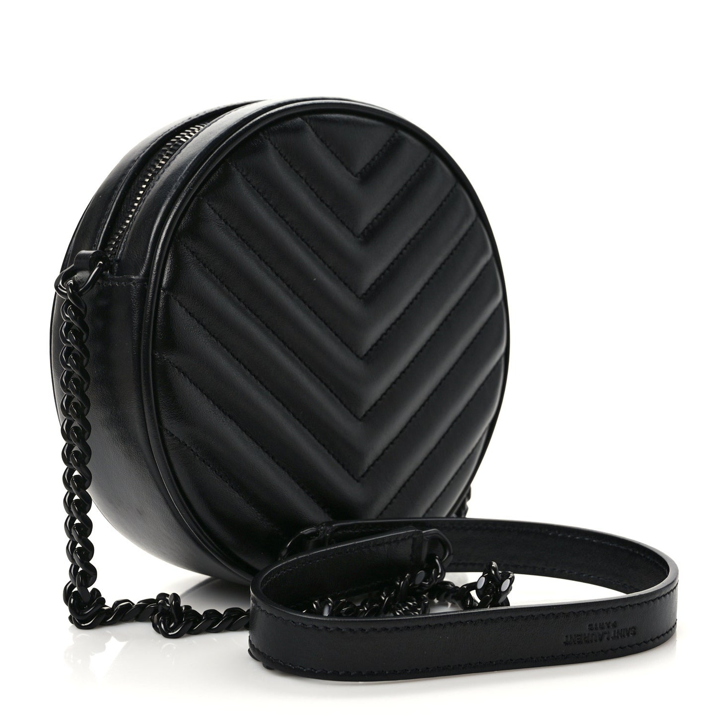Calfskin Matelasse Chevron Round Vinyle Camera Bag Black