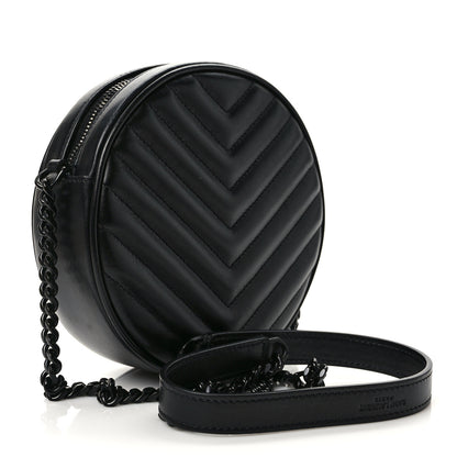 Saint Laurent Calfskin Matelasse Chevron Round Vinyle Camera Bag Black 3 of 9