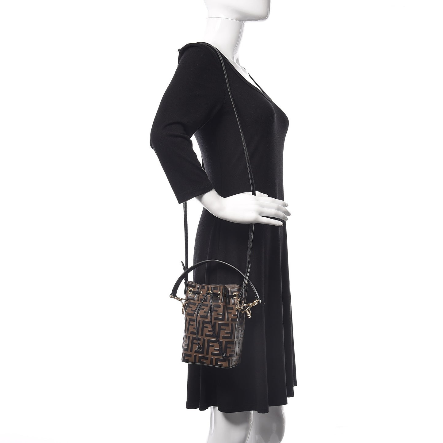Vitello Liberty F is Fendi Bi-Color FF 1974 Embossed Mini Mon Tresor Bucket Bag Maya Black