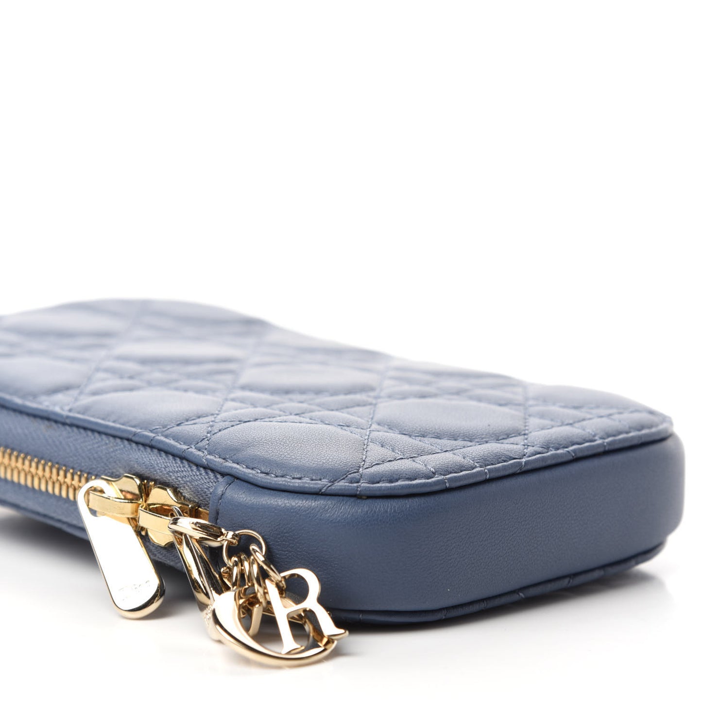 Lambskin Cannage Lady Dior Phone Holder Denim Blue