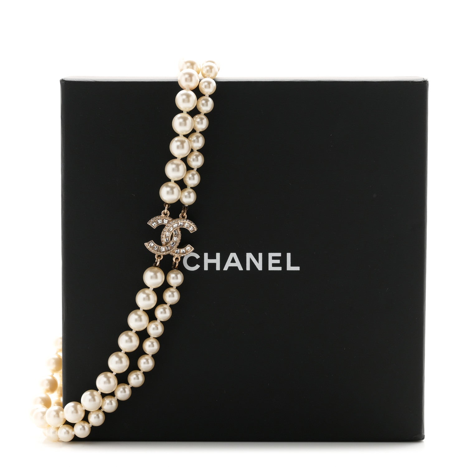 Chanel Baguette Crystal Pearl CC Double Strand Necklace Gold 7 of 7