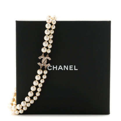 Chanel Baguette Crystal Pearl CC Double Strand Necklace Gold 7 of 7