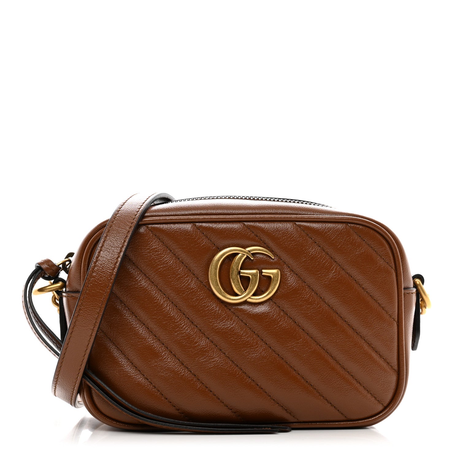 Gucci Glazed Calfskin Matelasse Diagonal Mini GG Marmont Chain Shoulder Bag Cuir 1 of 10