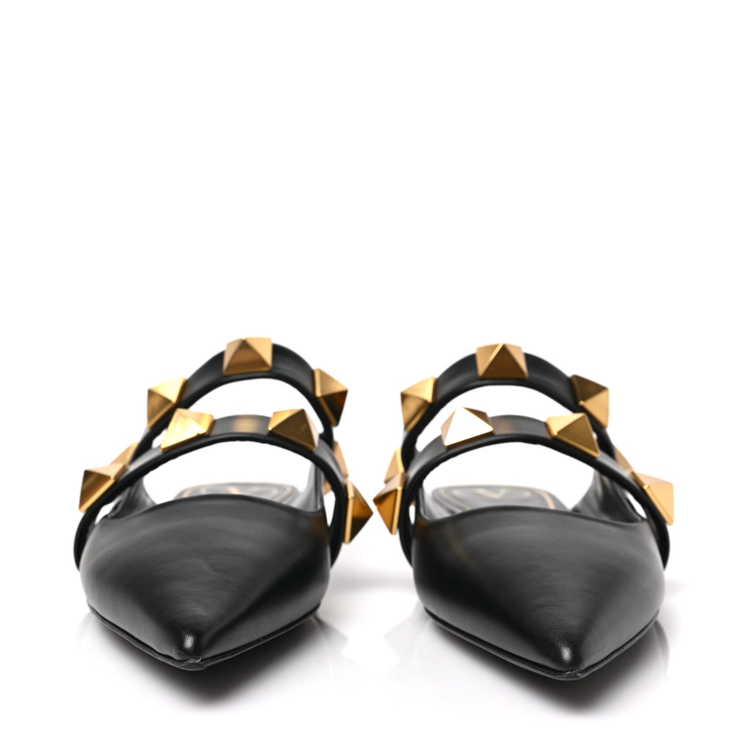 Calfskin Roman Stud Flat Mules 39.5 Black