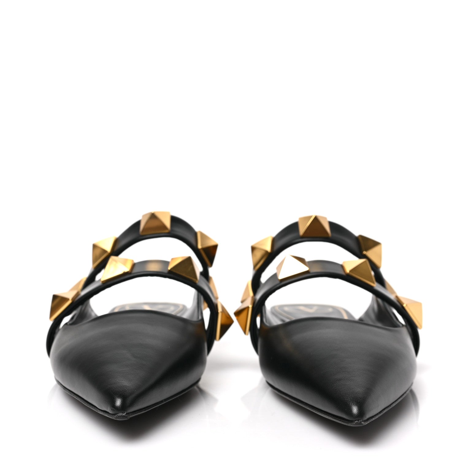 Valentino Garavani Calfskin Roman Stud Flat Mules 39.5 Black 2 of 7
