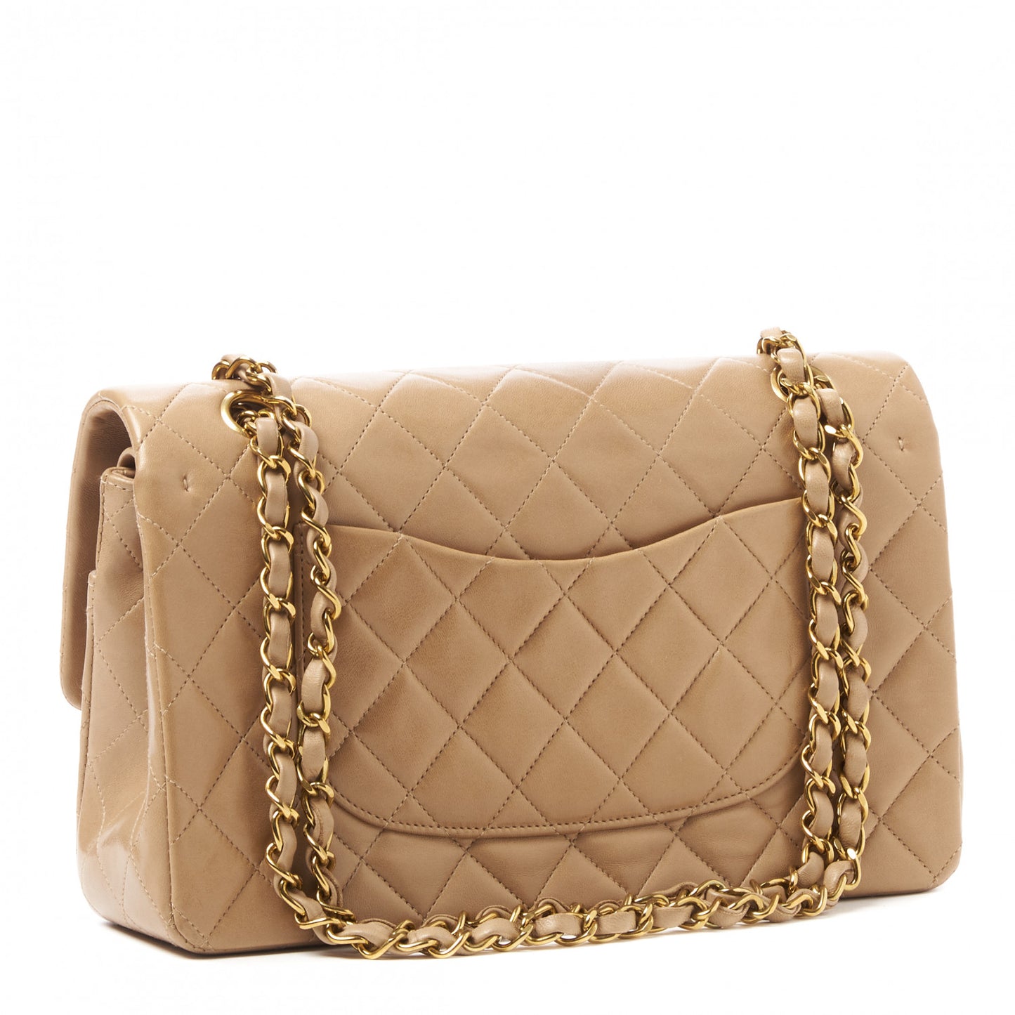 Lambskin Quilted Medium Double Flap Beige