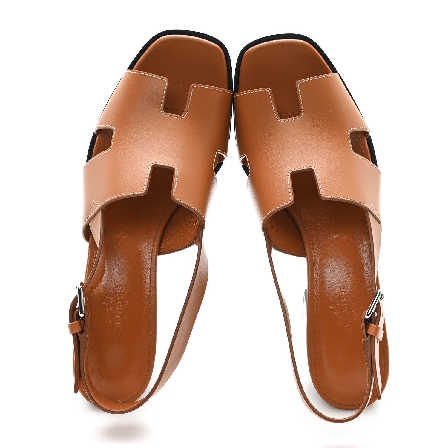 Hermes Calfskin Elbe 60 Sandals 38 Marron Glaise 2 of 10