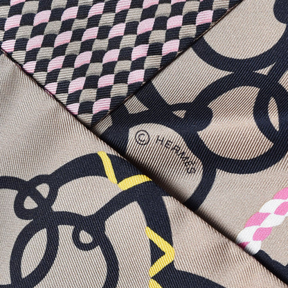 Hermes Silk Mors Et Tresses Maxi Twilly Cut Gris Beige Black Rose Vif 4 of 5