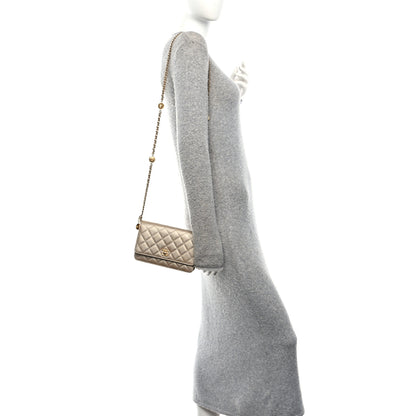 Chanel Metallic Caviar Quilted Coin Wallet On Chain WOC Gold 2 of 12
