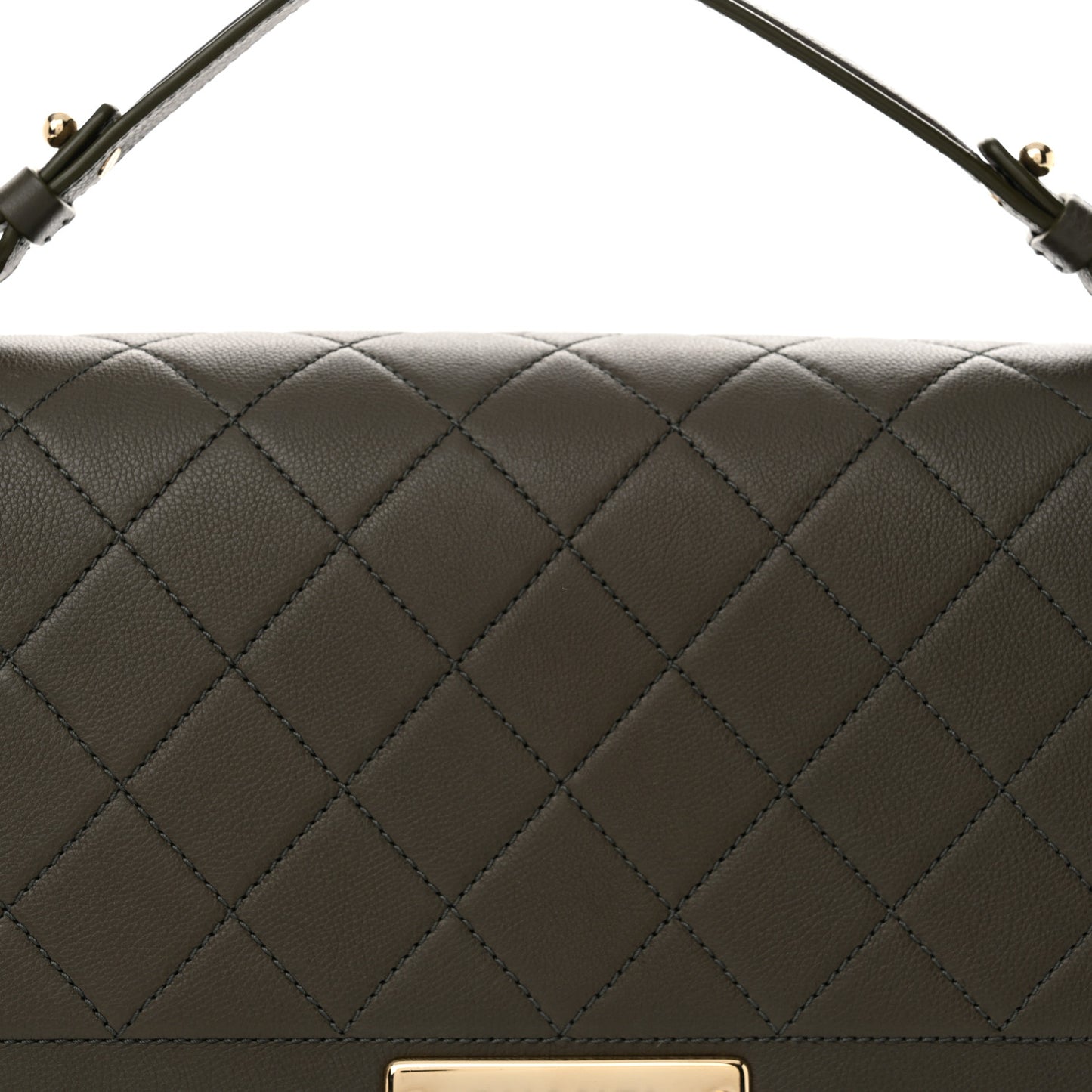 Grained Calfskin Quilted Large Label Click Flap Bag Khaki Khaki