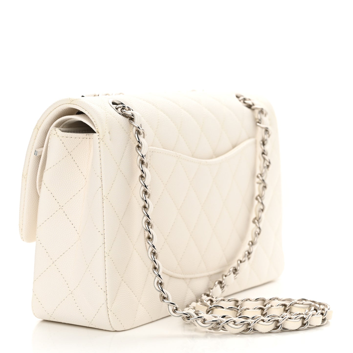 Caviar Quilted Medium Double Flap White