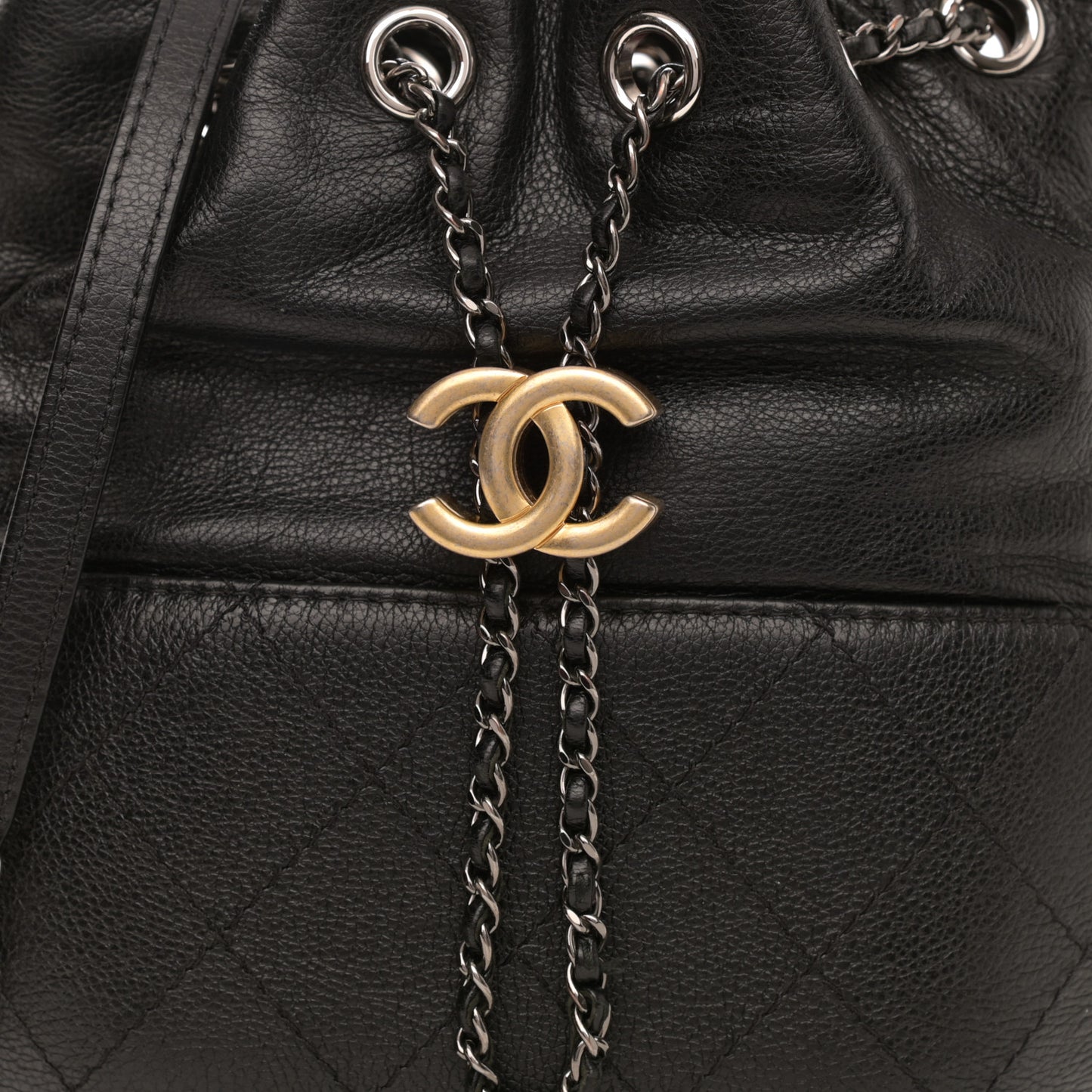 Calfskin Quilted Small Gabrielle Bucket Black