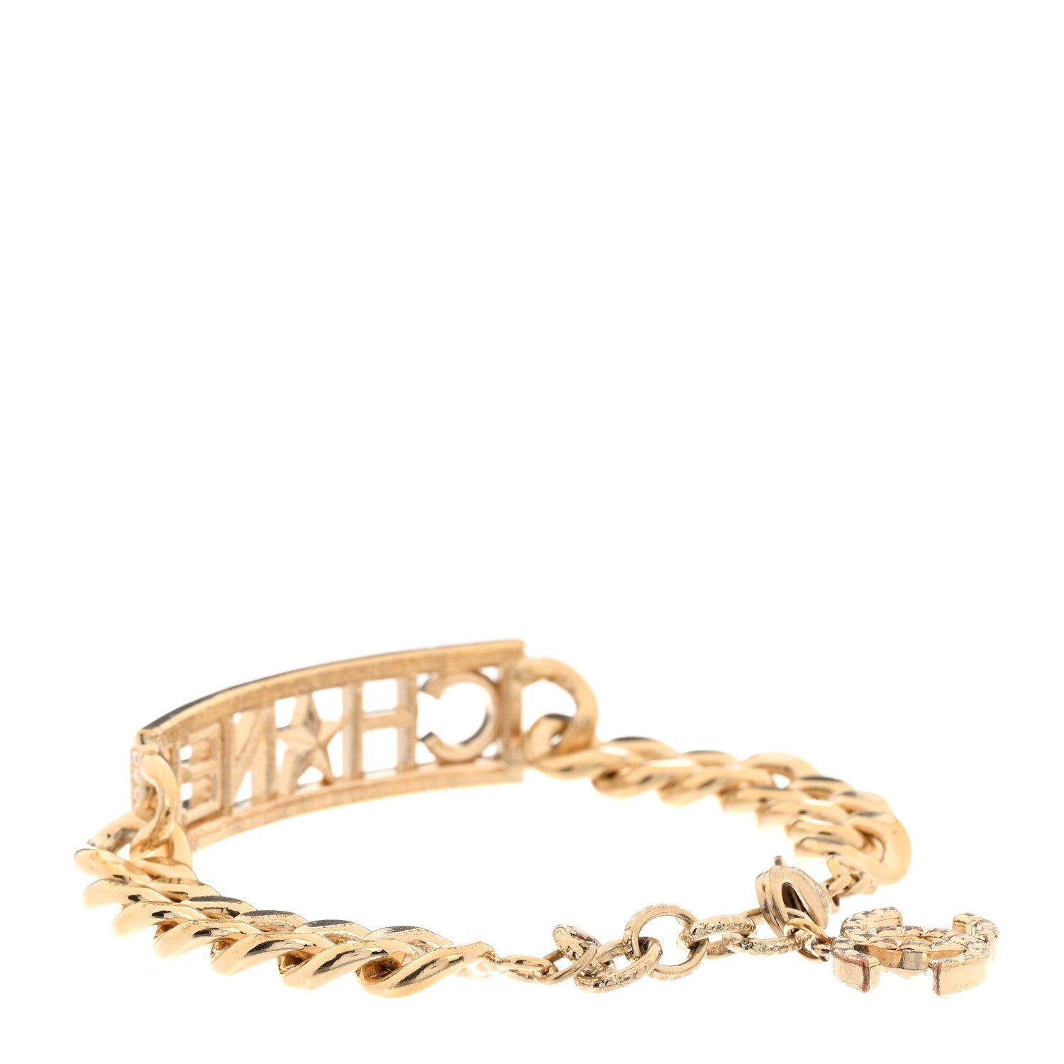 Chanel Crystal Chain Baguette Logo Star Bracelet Gold 3 of 5