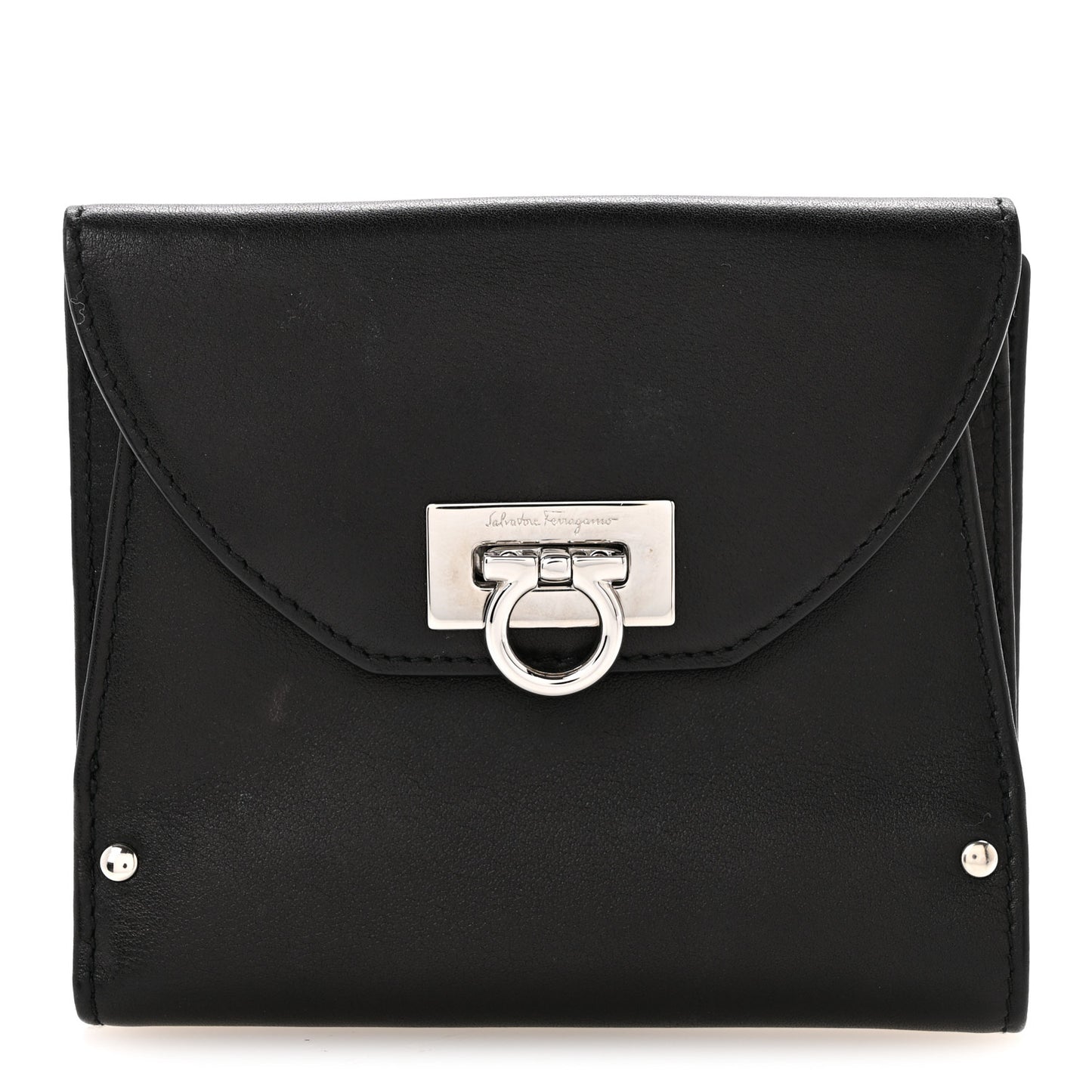 Calfskin Gancini French Wallet Black