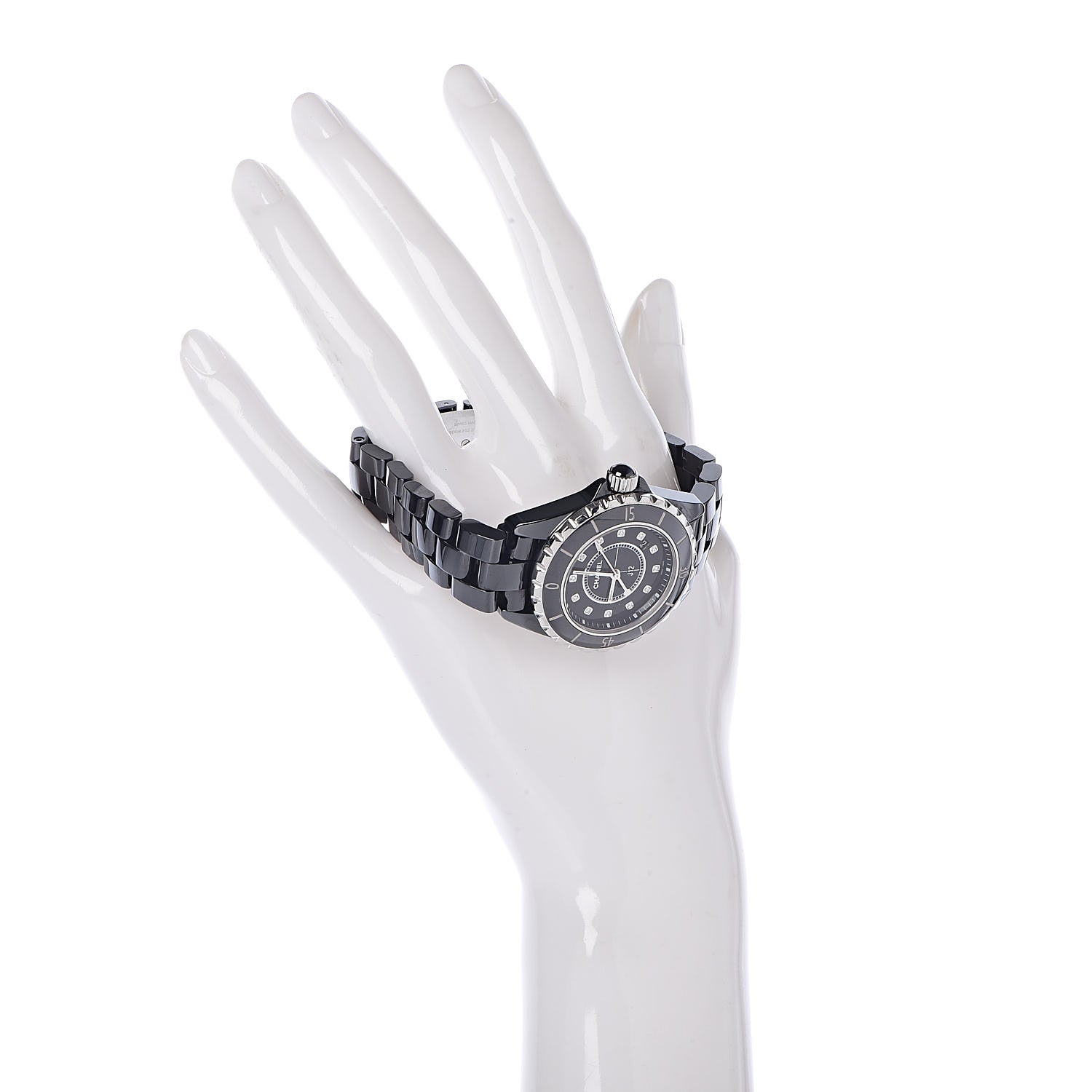 Chanel Stainless Steel Ceramic Diamond 33mm J12 Quartz Watch Black 2 of 7