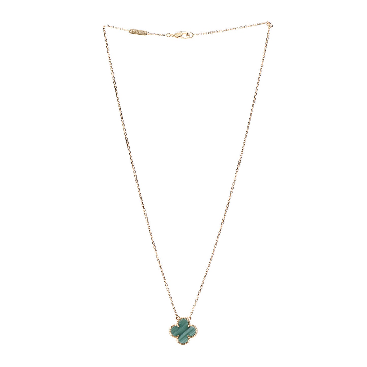 18K Yellow Gold Malachite Vintage Alhambra Pendant Necklace