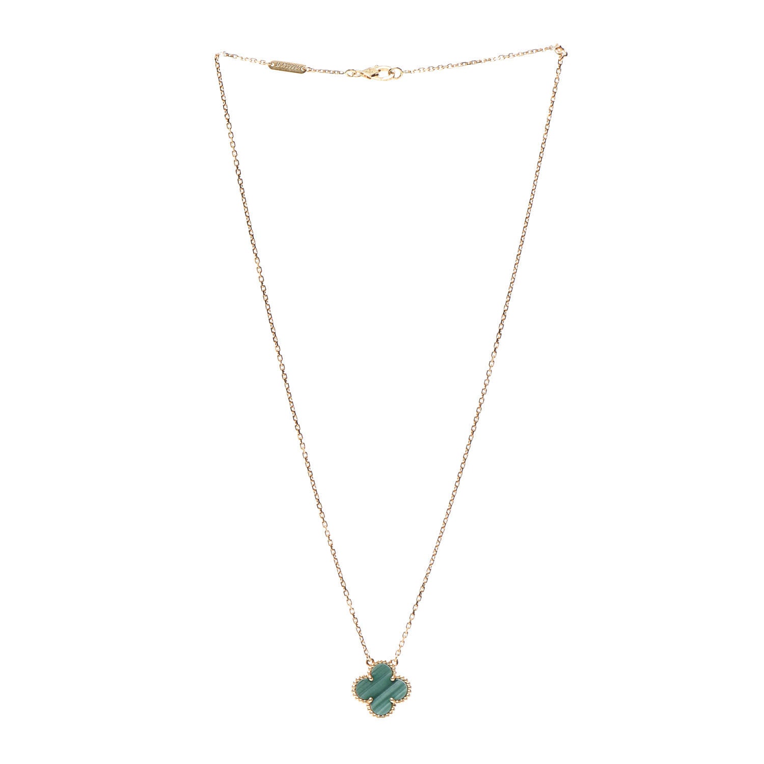 Van Cleef & Arpels 18K Yellow Gold Malachite Vintage Alhambra Pendant Necklace 3 of 8