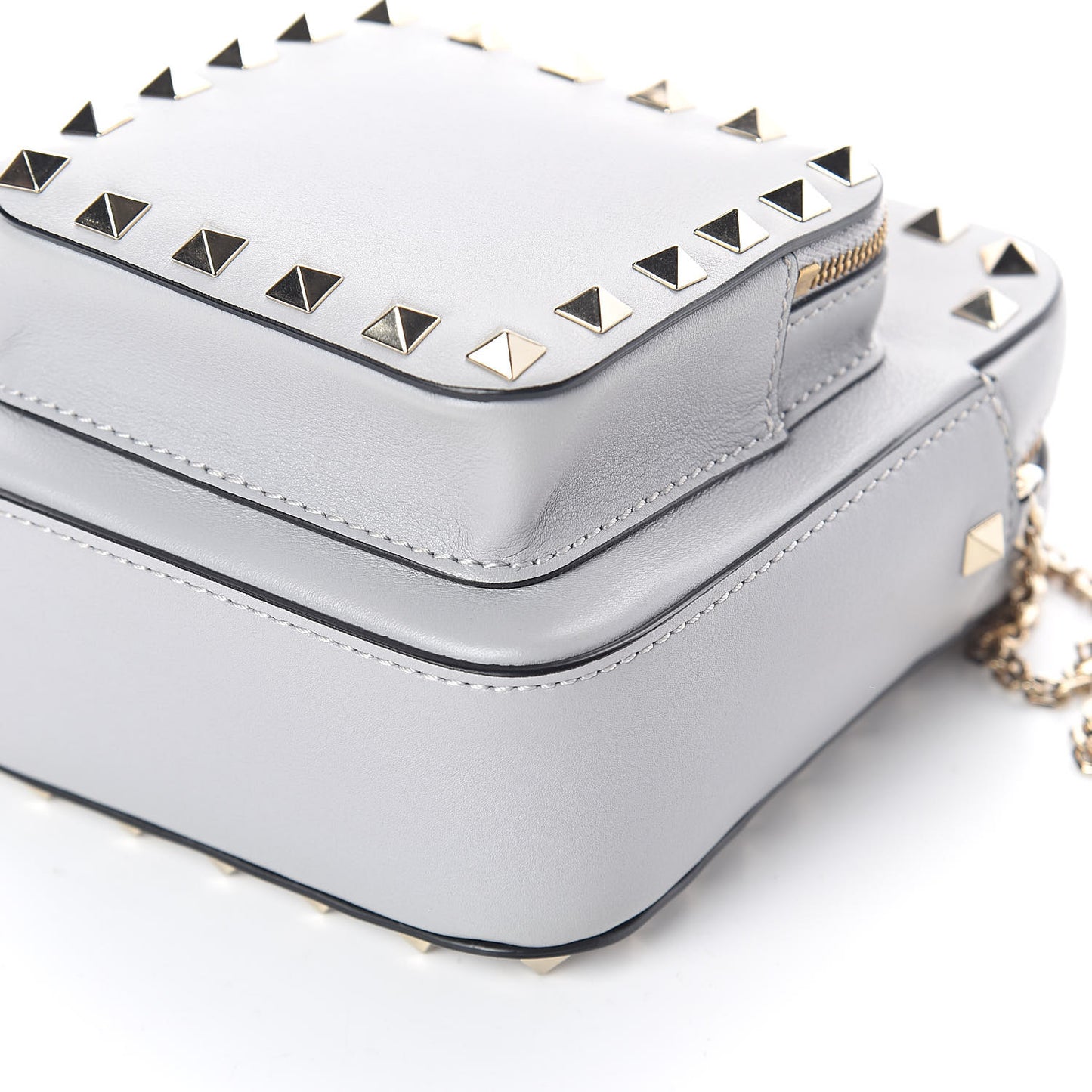 Calfskin Rockstud Double Pocket Chain Crossbody Bag Grey